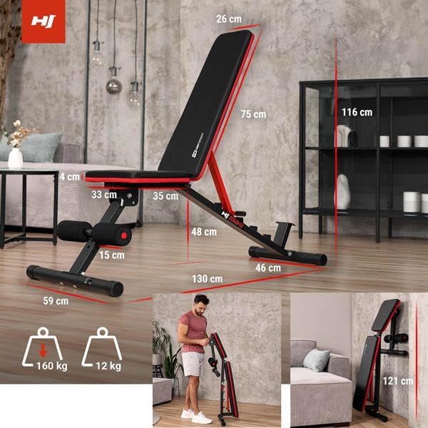 Hop-Sport Hantelbank HS-2050HB, Hantelbank klappbar & stabil, multifunktionale und verstellbare Trai