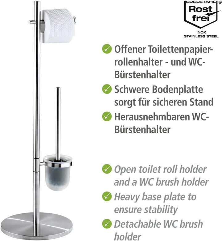 WENKO Stand WC-Garnitur Mod. Pieno Freistehend aus rostfreiem Edelstahl mit Toilettenpapierhalter un