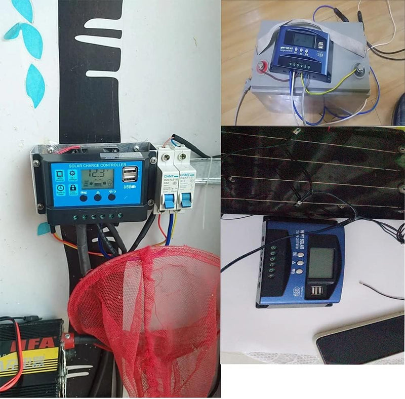 Controlador de Carga, 60 A mit Doble Usb-12 V / 24 V, LCD-Controlador Intensiv-Panel Solar Autobatte