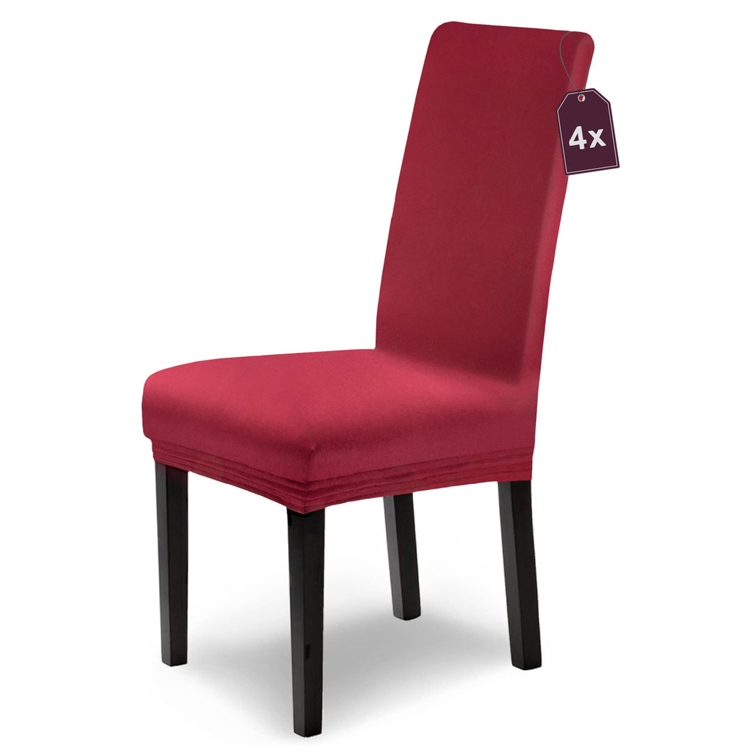 SCHEFFLER-Home Stuhlhussen Stretch Leni/Bordeaux Stuhlhussen 4er Set/Dehnbare Stuhlhussen Hochlehner