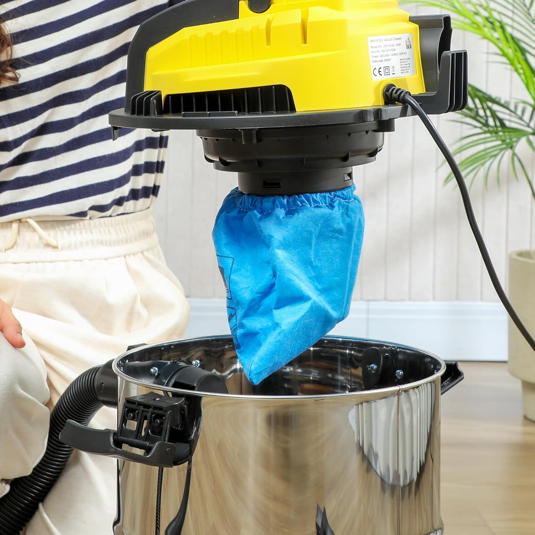 HOMCOM 3-in-1 Nass-Trockensauger 1200 W Staubsauger mit 20L Edelstahlbehälter Ø32mm Schlauchsystem B