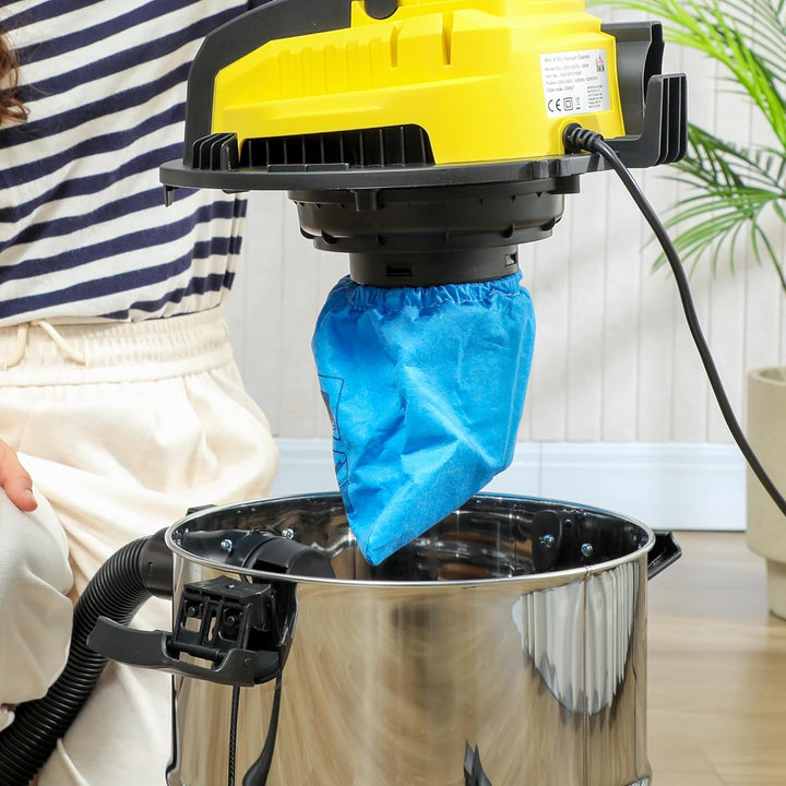 HOMCOM 3-in-1 Nass-Trockensauger 1200 W Staubsauger mit 20L Edelstahlbehälter Ø32mm Schlauchsystem B
