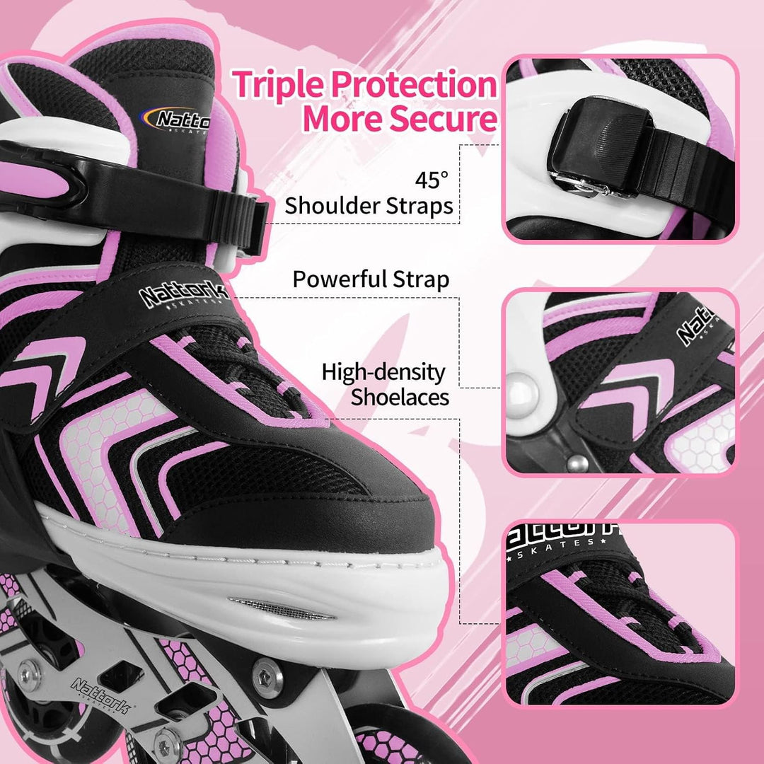 Nattork Inliner für Kinder Verstellbare Inline Skates, 4 Grössen Kinder Inline Roller Skates mit Bel