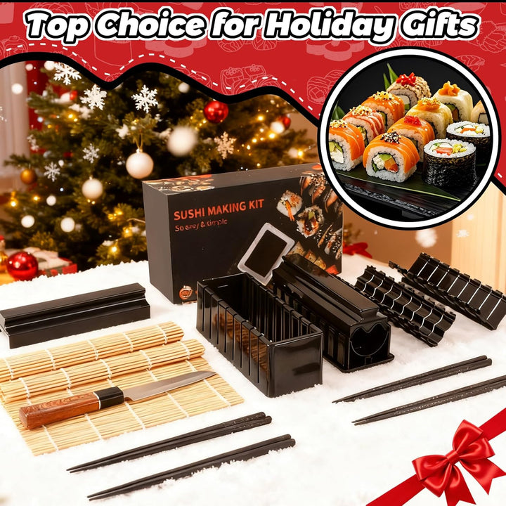 Sushi-Macher Set, 14-tlg. Sushi-Kit für Anfänger mit Rolle, Schneideform, Messer, Matten und Stäbche