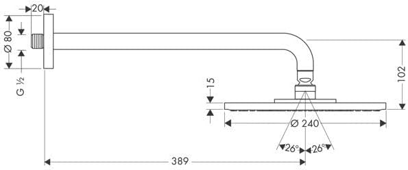 hansgrohe Raindance S 240 Air Duschkopf, Kopfbrause für Wandmontage, Chrom Wandanschluss 1 Strahlart