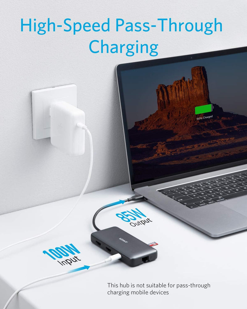 Anker PowerExpand 8-in-1 USB-C Adapter, USB-C Media Hub, Dual 4K HDMI, 100W Power Delivery 1 Gbps Et