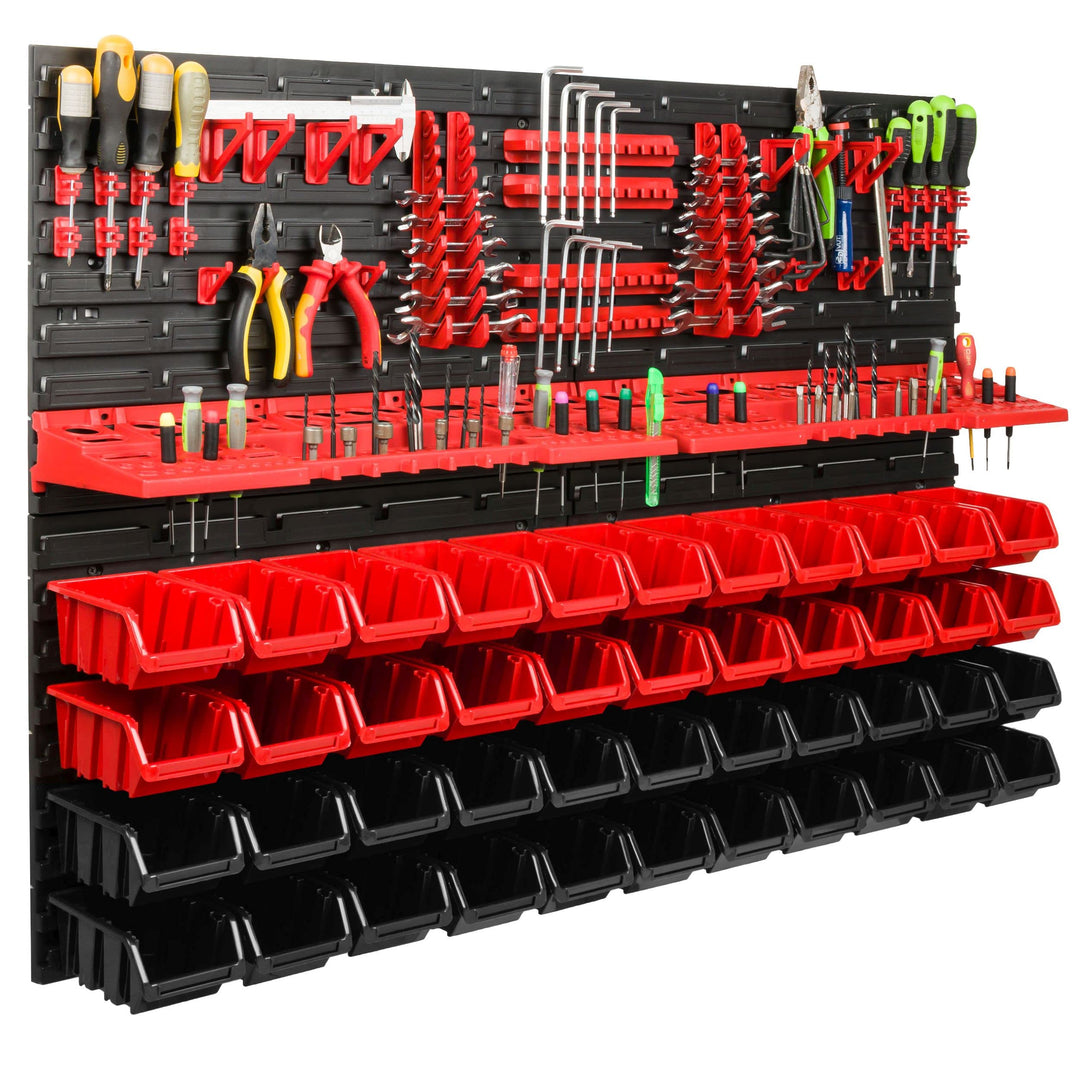 Lagersystem Werkstattregal | 115 x 78 cm | 44 stck. Box | Wandregal mit Werkzeughalterungen und Stap