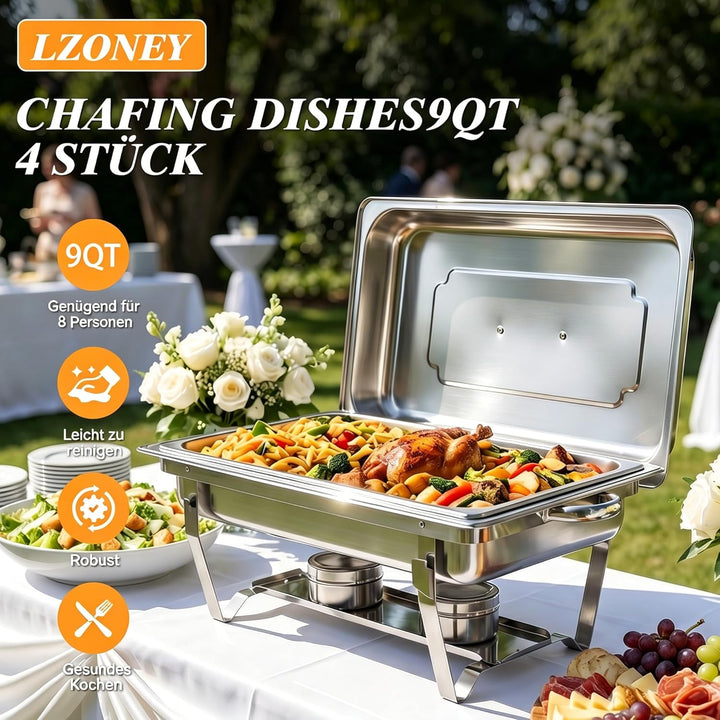 Chafing Dishes für Buffet 9 QT 4er Pack 7 Behälter, [Behälter in verschiedenen Grössen] Catering-Cha