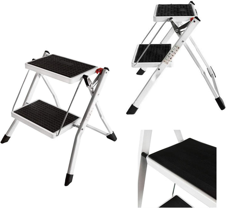 Huini Sicherheits-Stehleiter 2 Stufen Mini Tritthocker Klappbar Trittleiter Hohe Qualität Stahl ruts