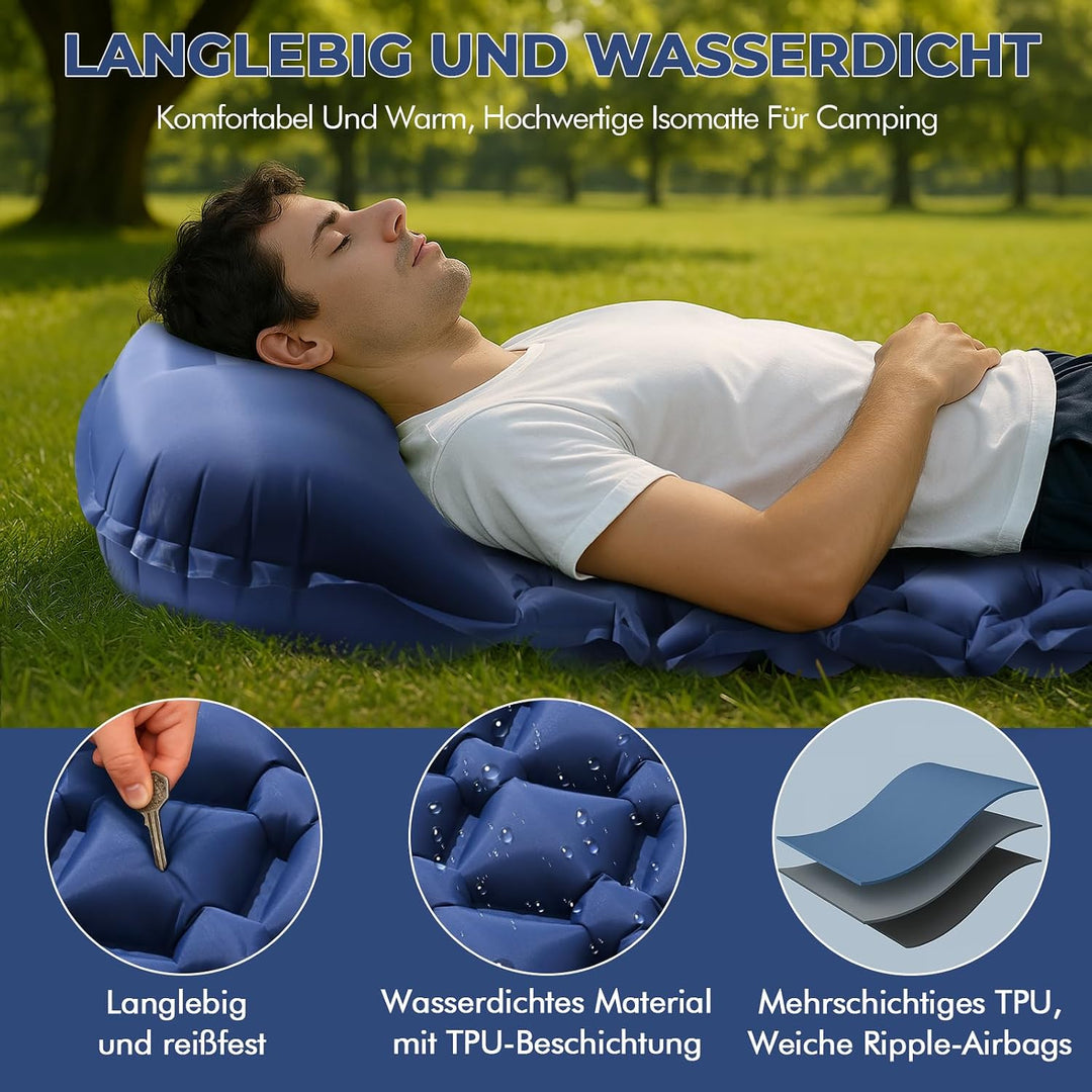 LENDOO Ultraleichte Aufblasbare Isomatte, 195cm*60cm Isomatte Selbstaufblasend Mit Aufblasbarem Kiss