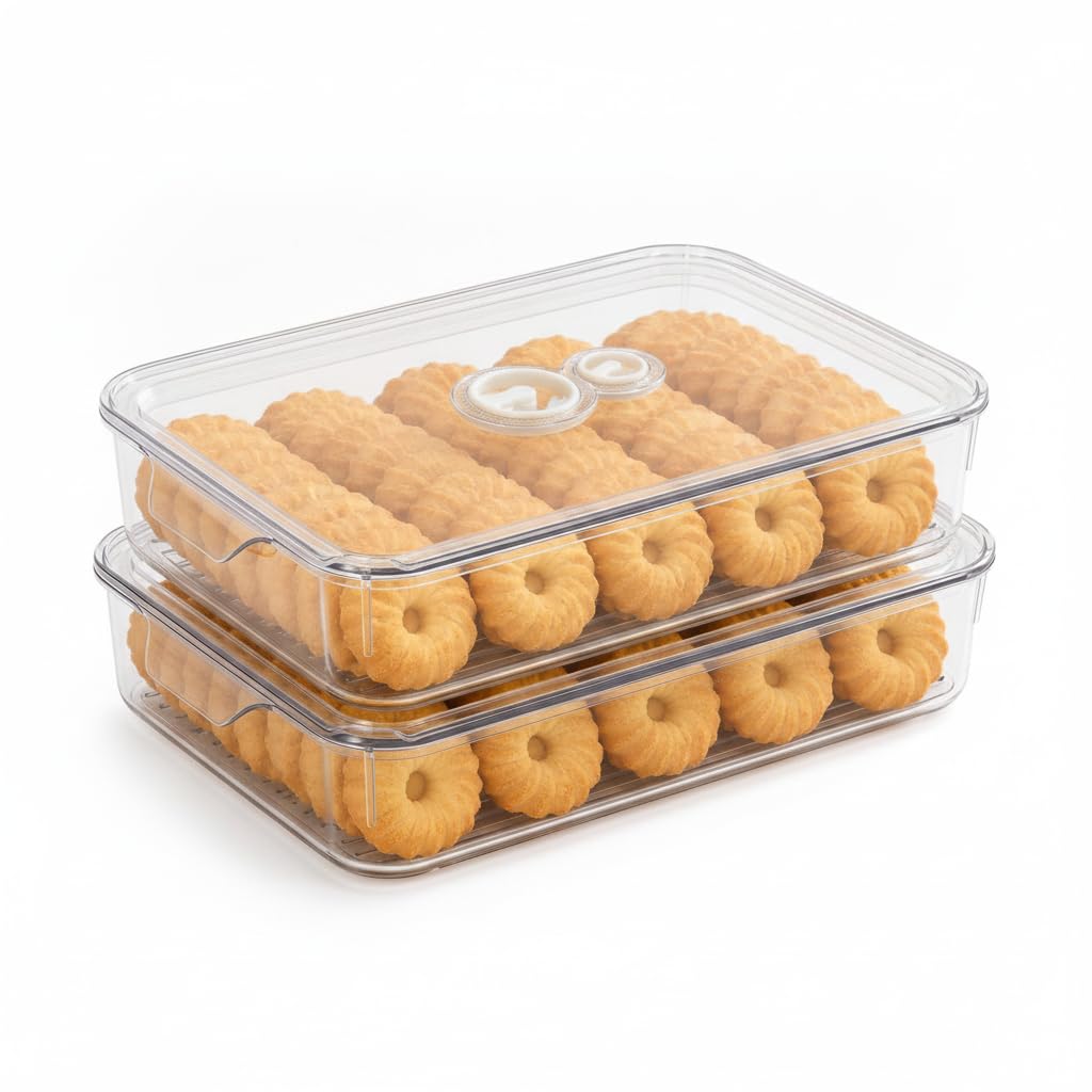 Keksdose transparente mit Deckel Dichtung 2er Set, Keksdosen mit Datumsanzeige und Griff, Gebäckdose
