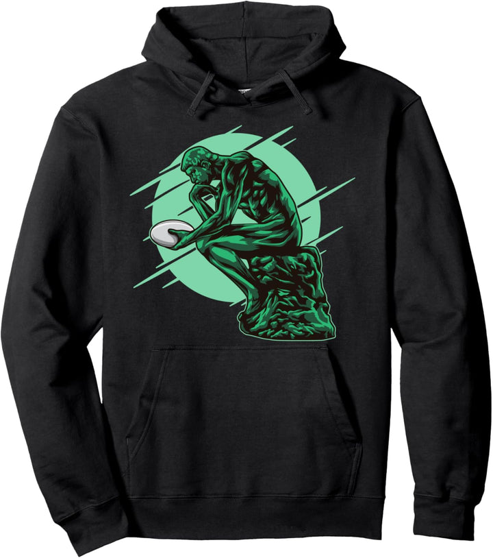 Der Denker spielt Rugby! Philosophische Statue Rugby Pullover Hoodie