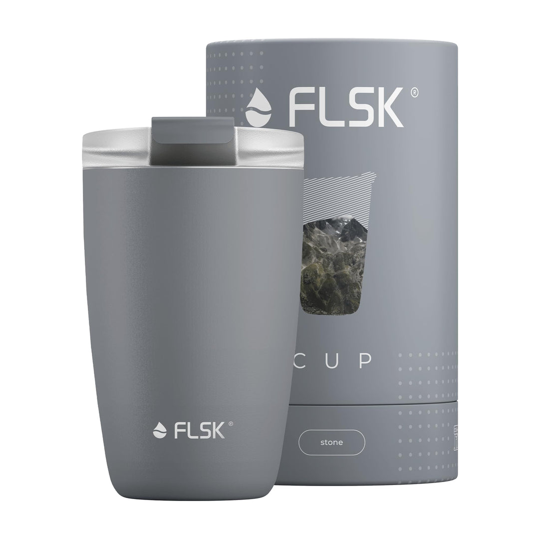 FLSK CUP Edelstahl Mehrwegbecher für unterwegs (350 ml, 500 ml) - 3 h heiss, auslaufsicher, inkl. pl