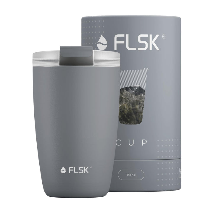 FLSK CUP Edelstahl Mehrwegbecher für unterwegs (350 ml, 500 ml) - 3 h heiss, auslaufsicher, inkl. pl