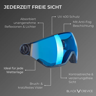 BLACK CREVICE Ersatzvisier mit Vollschutz I Skihelm-Ersatzvisier für Skihelm Arlberg & Gstaad & Saal