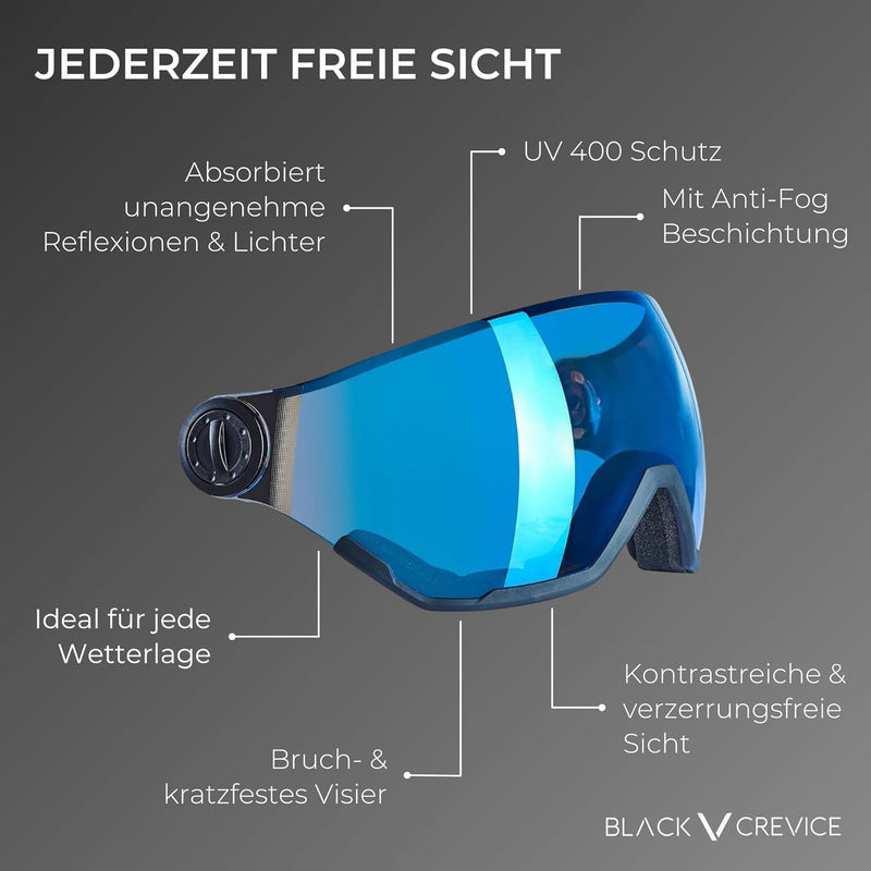 BLACK CREVICE Ersatzvisier mit Vollschutz I Skihelm-Ersatzvisier für Skihelm Arlberg & Gstaad & Saal