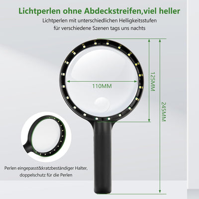Lupe mit Licht,Leselupe mit Licht für Senioren Gross,3 Lichtmodi USB Wiederaufladbar,Beleuchtete Lup