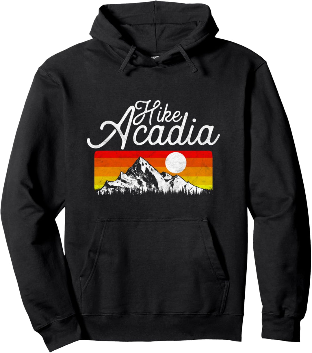 Hike Acadia National Park Vintage Hiking Graphic Pullover Hoodie