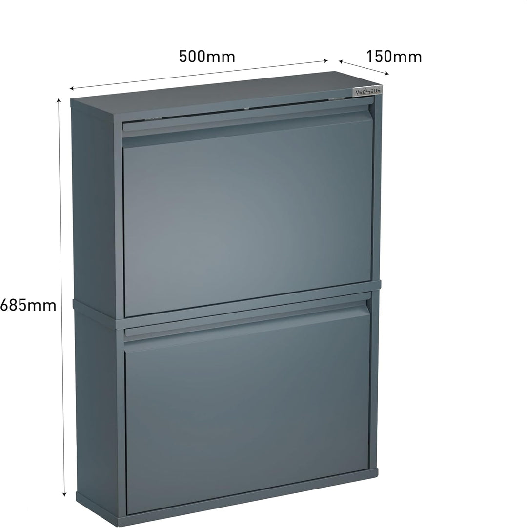 Schuhregal, schmal, hoch, Schuhschrank, mit magnetischem Deckel, Wandmontage, aus Metall (Graublau,