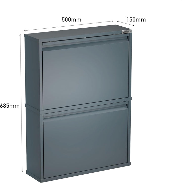 Schuhregal, schmal, hoch, Schuhschrank, mit magnetischem Deckel, Wandmontage, aus Metall (Graublau,