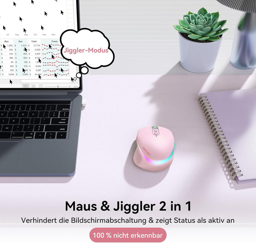 TECKNET Kabellose Maus mit Jiggler, 4800 DPI Wiederaufladbar Ergonomische Maus, 6 DPI-Einstellungen
