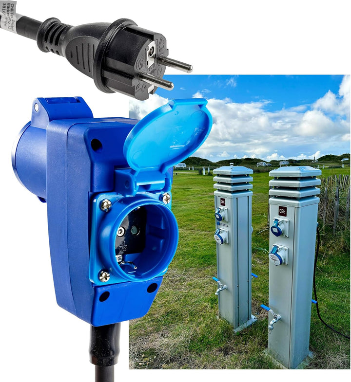 ChiliTec CEE Adapter mit Steckdose 90° CEE-Kupplung auf Schutzkontakt-Stecker 230V 16A 1,5m Kabel H0
