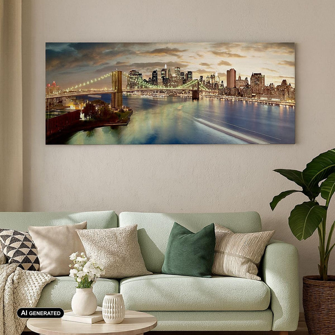 Wandbilder Dekoration Wohnzimmer Amerika Architektur New York Panorama Bilder auf Leinwand 120x50cm