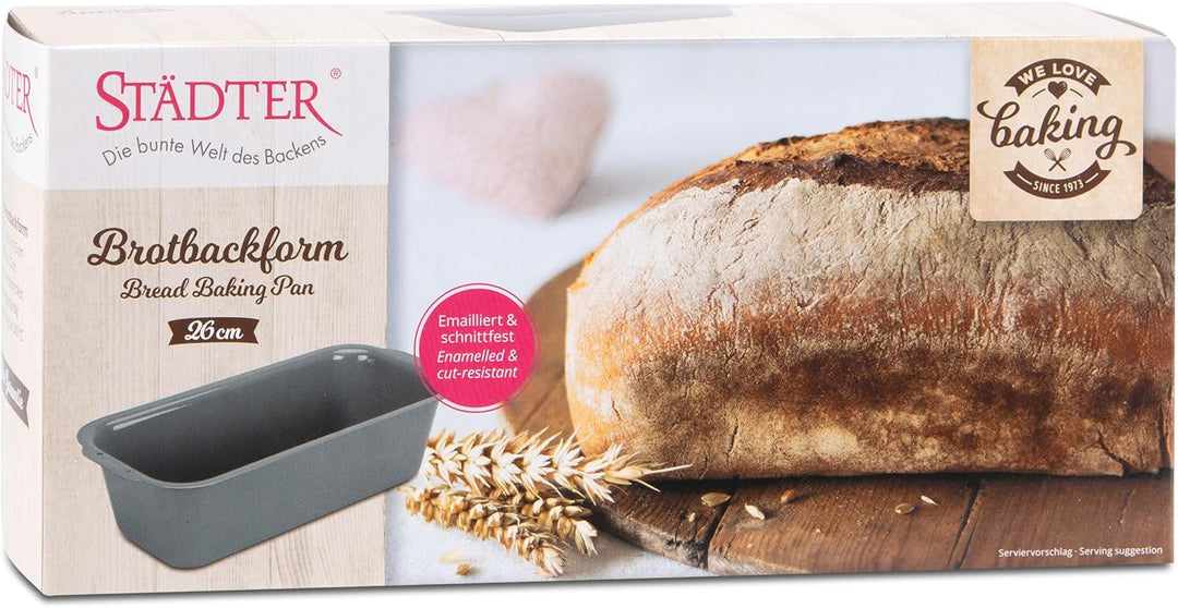 Städter we love baking silberne Brot-Back-Kastenform 16x11,5 cm - Höhe 7cm - aus Metall emailliert -