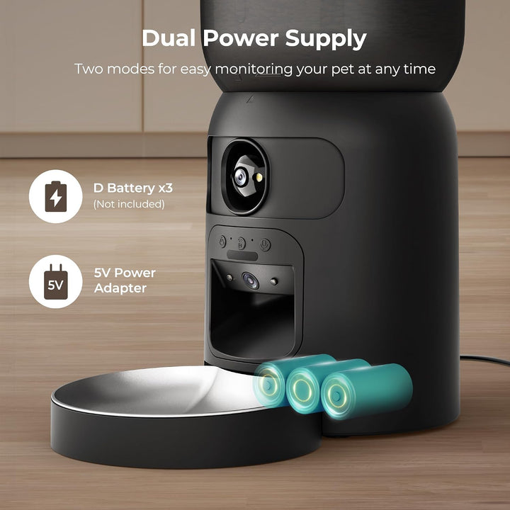 Futterautomat Katze 6L mit 2 Kamera für Trockenfutter, WiFi APP-Steuerung | Laser Interaktives, HD B