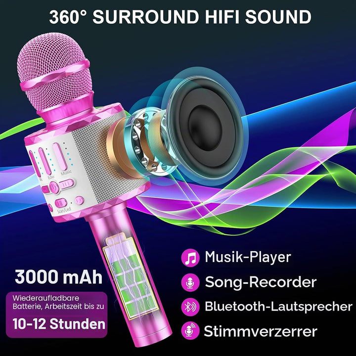 Karaoke Mikrofon, Drahtloses Bluetooth Mikrofon Kinder mit LED, Tragbares Karaoke Maschine zum Singe