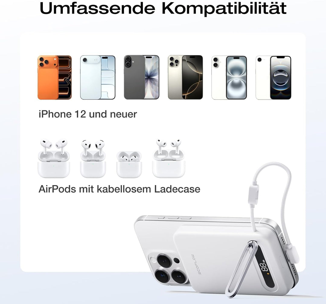EcoFlow Qi2.2 Magsafe Powerbank 10000mAh 25W mit USB C 36W Kabel, Qi2.2-Zertifiziert Magnetische Pow