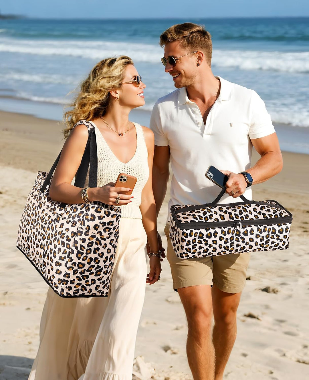 ISEYOU Strandtasche XXL Familie mit Kühltasche, Gross Strandtasche mit Reissverschluss Wasserdicht S