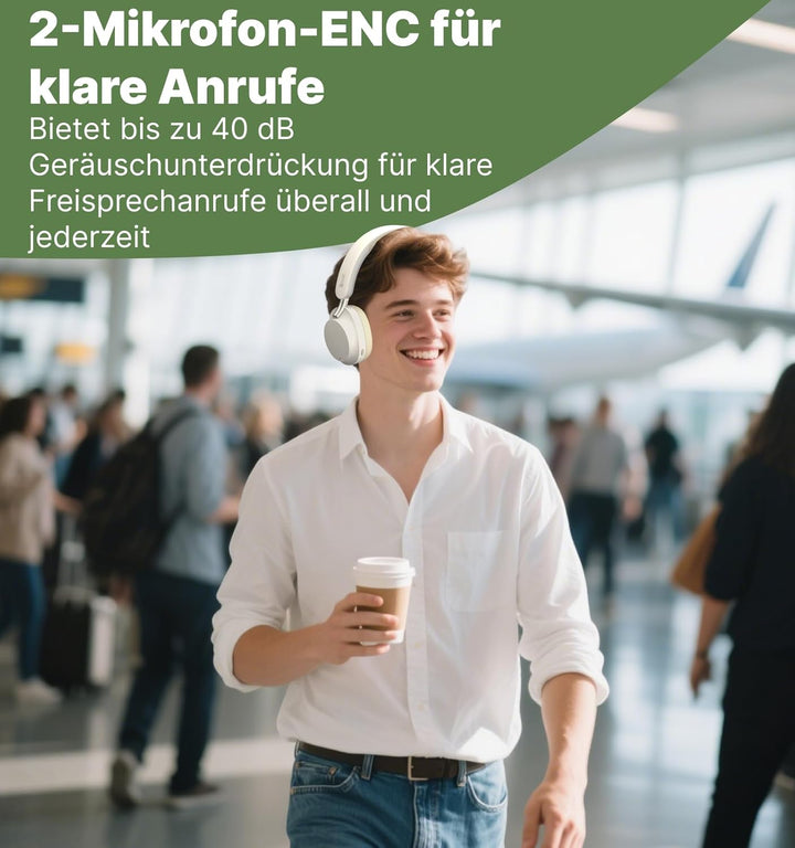 Hmusic MS04 4-Mic Aktive Noise Cancelling-Kopfhörer, 2 Mic ENC, 80H Spielzeit, Over-Ear-Bluetooth-Ko