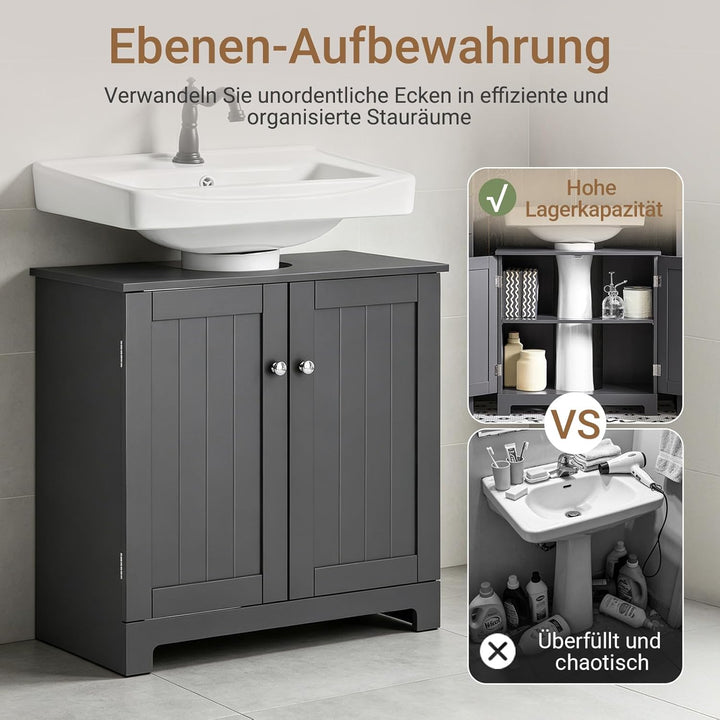 SoBuy BZR18-II-DG Waschbeckenunterschrank Badschrank Waschtisch Unterschrank Badmöbel Dunkelgrau BHT