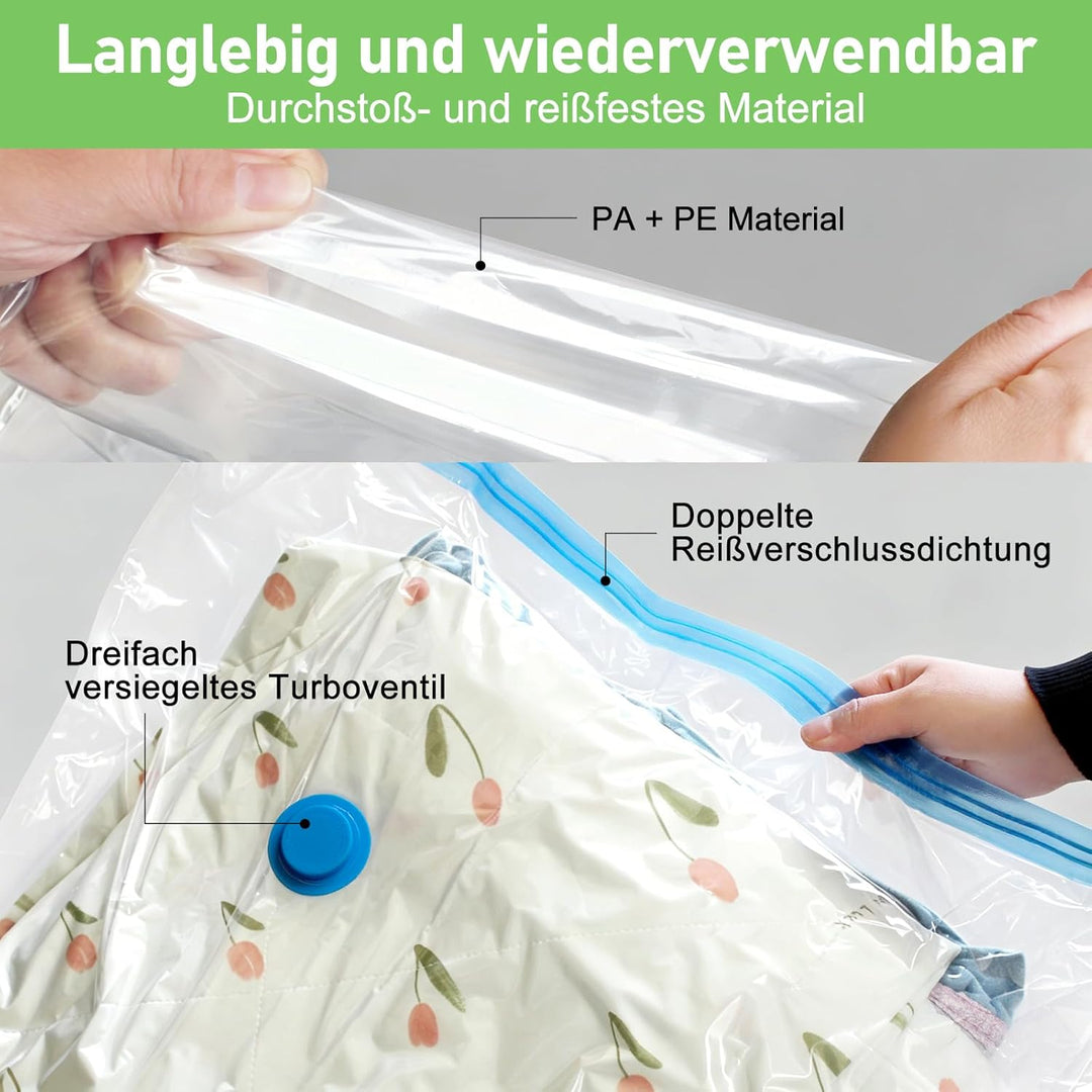 Vakuumbeutel 6 Stück 2 Jumbo 120x100cm + 2 Jumbo 100x80cm + 2 Gross 80x60cm, Platzsparend Vacuum Bag