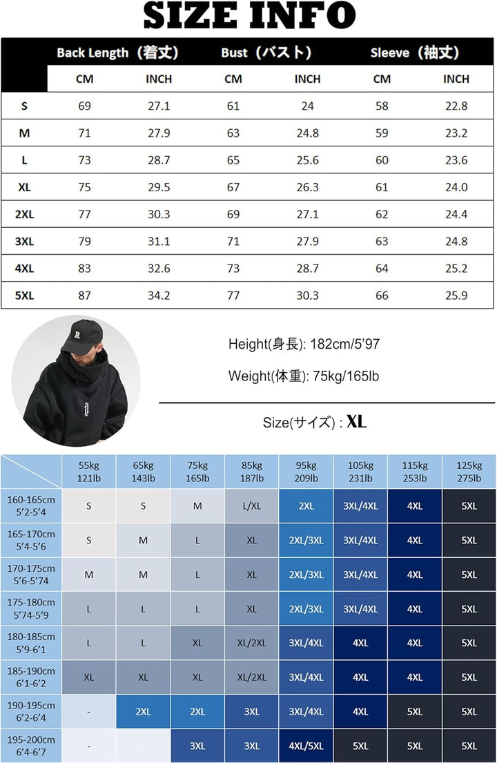Eocicvvi Pullover Herren Rollkragen Hip Hop Fleece Pulli Kapuzenpullover Hoodie Sweater Sweatshirt M