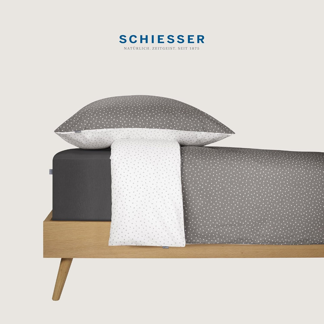 Schiesser Bettwäsche Renforcé,Pure Elegance', Farbe:grau-weiss geblümt, Grösse:135 cm x 200 cm