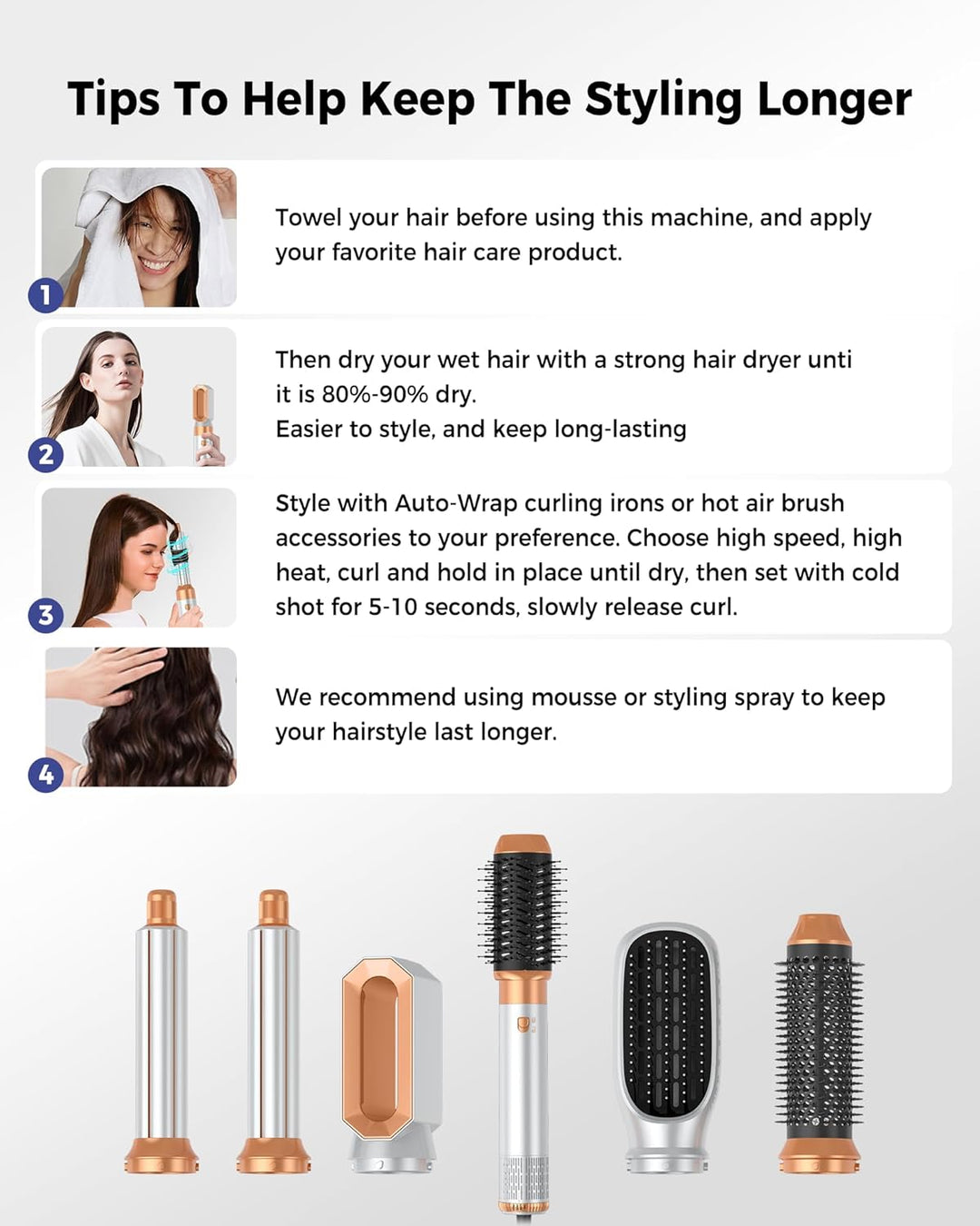 Hairstyler 6 in 1 Airbrush Haarstyler | Pro Air Styler Set - 1000W Rundbürstenföhn, Air Curler, Warm