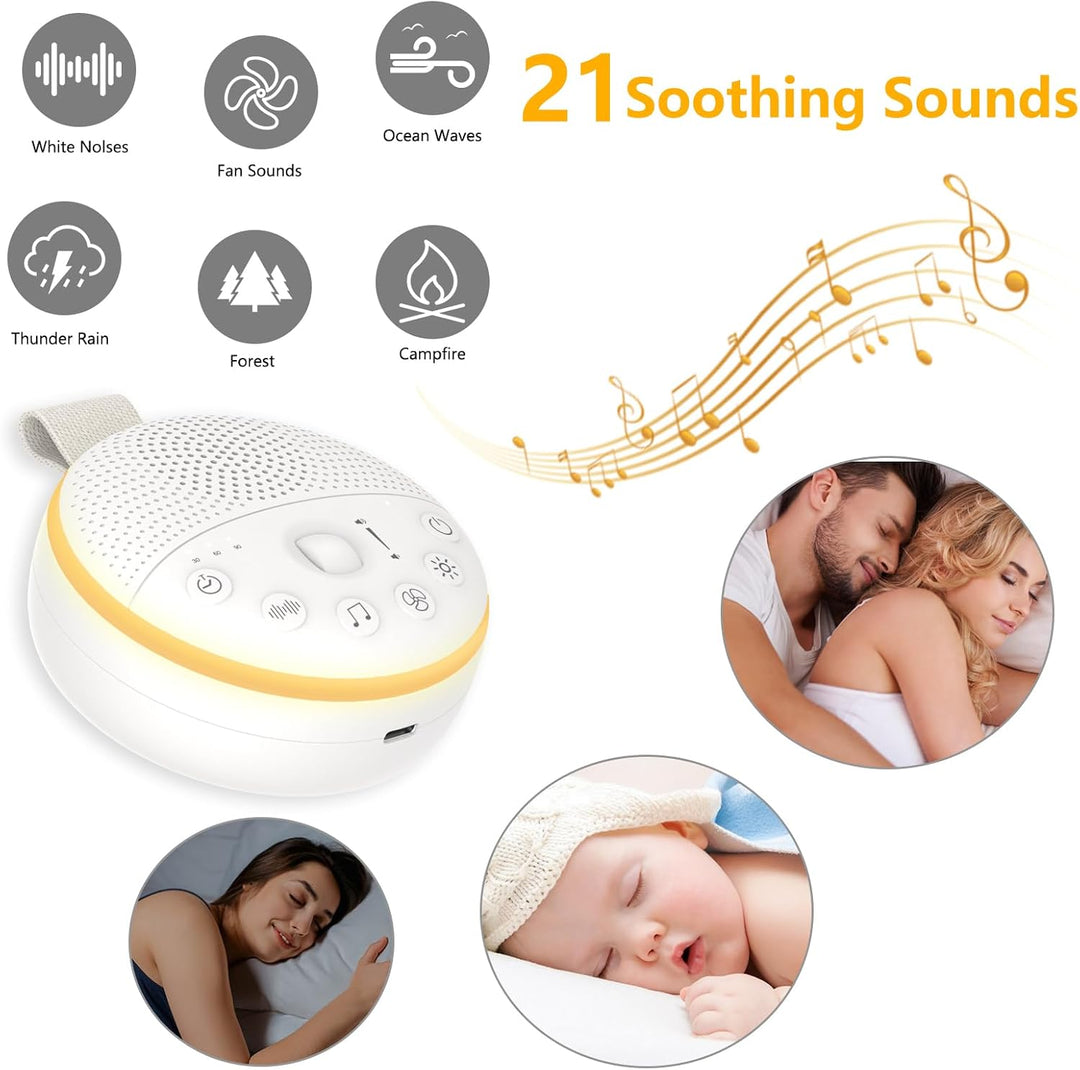 White Noise Machine Baby, USB Aufladbar Einschlafhilfe Babys, Weisses Rauschen Sound Machine mit 21