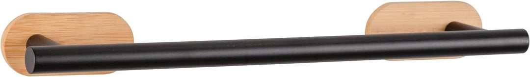 WENKO Turbo-Loc Badetuchstange Orea Bamboo, Halter für Badetücher aus Schwarz matt lackiertem Edelst