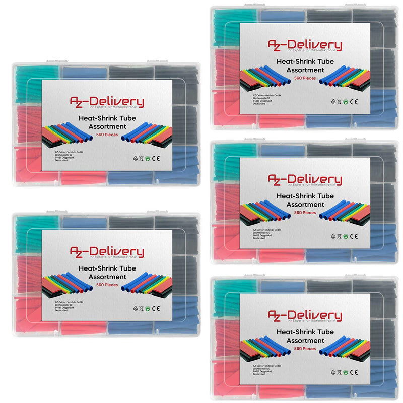 AZDelivery 5 x Schrumpfschlauch Set mit 560stk, 5 Farben Schrumpfschläuche, geeigneter Isolierschlau