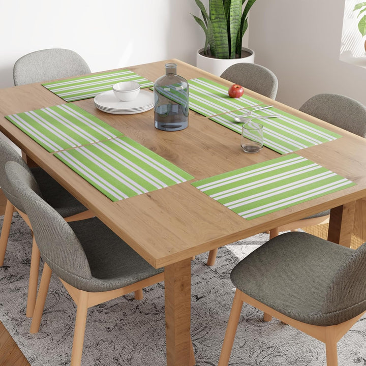 Encasa XO Platzsets Esstisch Set von 6 | Franca Lime Stripes | Fein gerippte Baumwoll-Tischunterlage