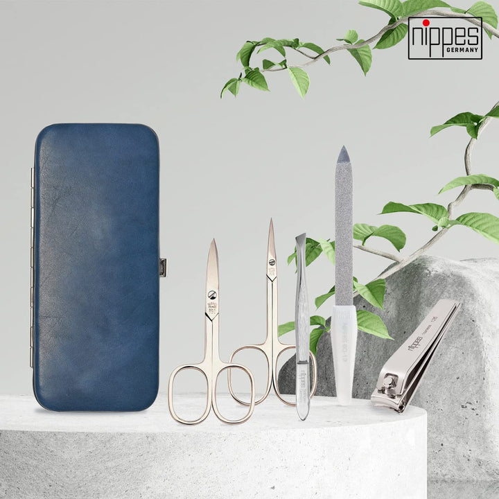 nippes Solingen Maniküre Set Vintage, 5-teilig, Antik Rindsleder Nagelset mit Rahmen, weiches Wildle