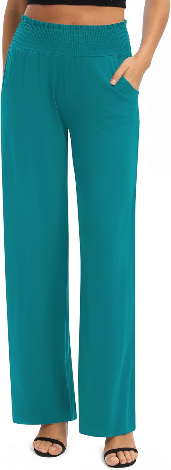 EXCHIC Damen Leichtgewicht Elastisch Hohe Taille Hose Casual Weite Bein Dehnbar Lounge Hosen mit Tas