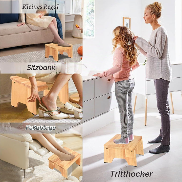Tritthocker aus Holz für Erwachsene und Senioren mit rutschfesten Gummifüssen, tragbare Stehhilfe au
