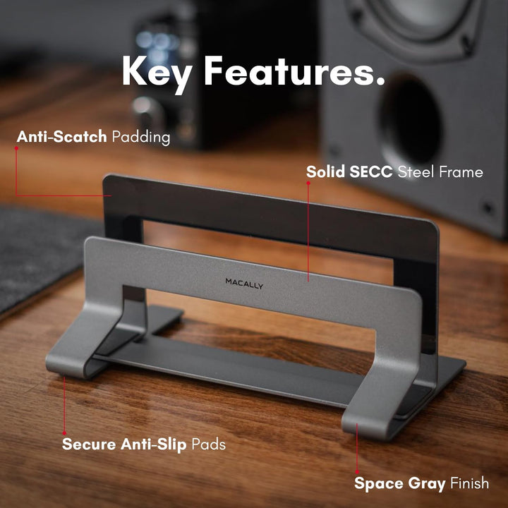 Macally Vertical Laptop Stand for Desk Space | Adjustable Vertical Stand Cradle | Laptop Holder - Ap