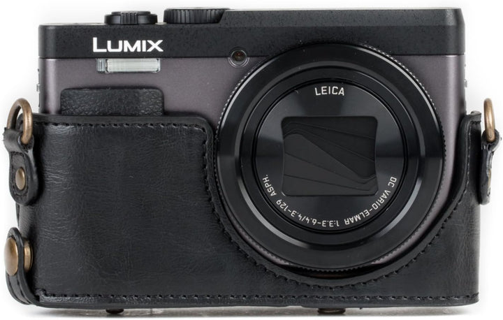 MegaGear MG1258 Panasonic Lumix DC-TZ95, DC-TZ90 Ever Ready Leder Kamera-Case mit Trageriemen - Schw
