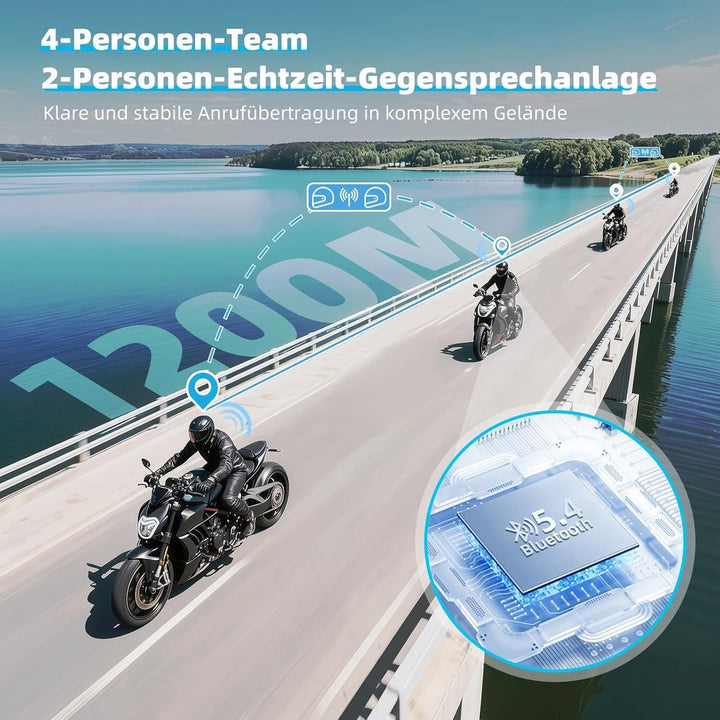 X2 Motorrad Intercom, Integriertem Intercom System, Motorrad Bluetooth Headset für bis zu 4 Motorräd