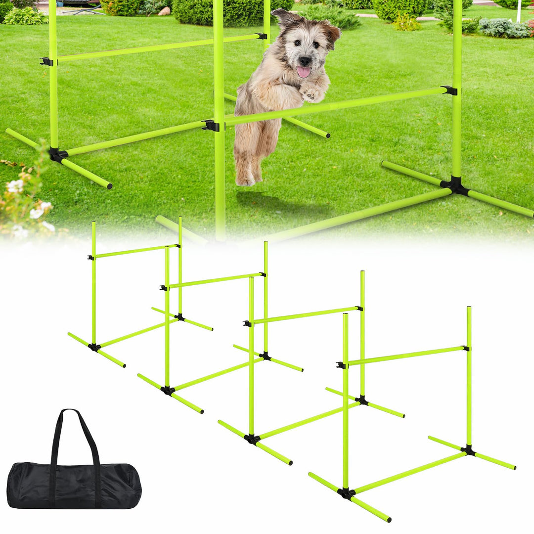 AufuN Hunde Agility Set, 4X Höhenverstellbare Hürden + Slalomstäbe inkl. Tragetasche, Hürdenset Trai