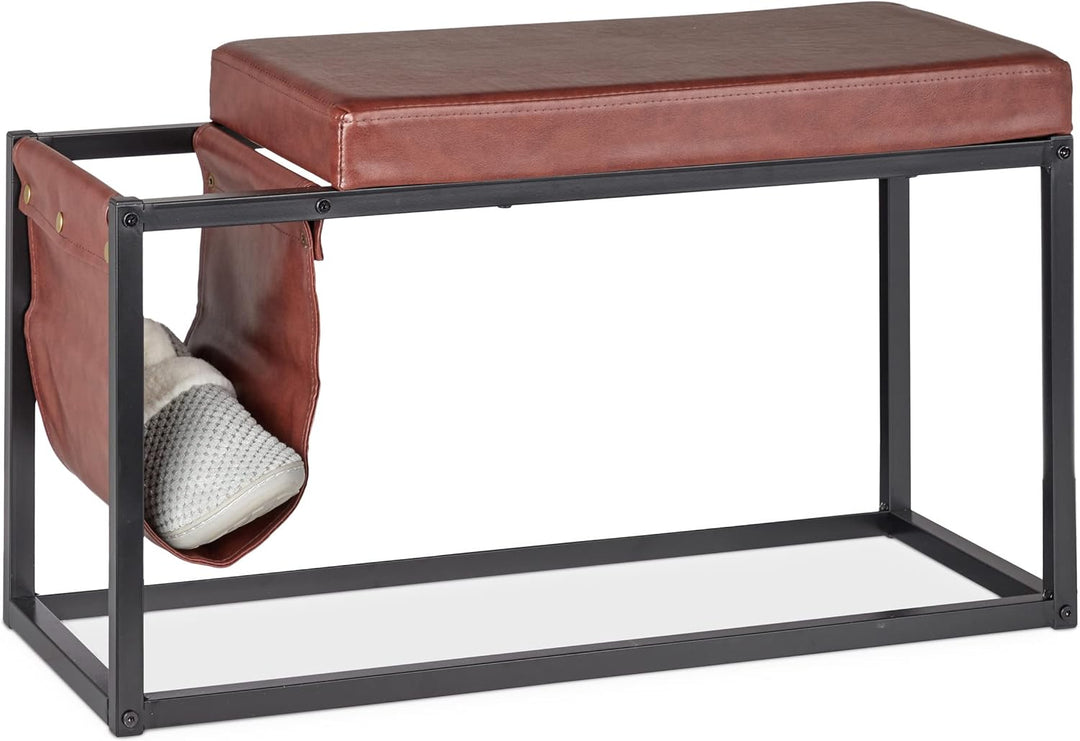 Relaxdays Sitzbank mit Seitentasche, HBT: 42,5 x 77 x 38 cm, Industrial Design, gepolstert, Flurbank